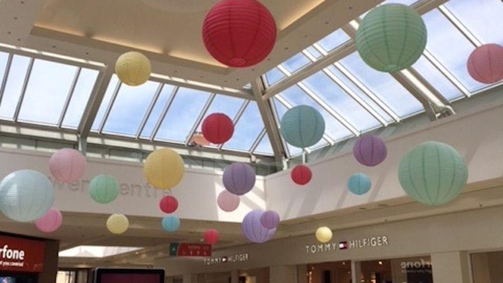 Pastel paper lanterns Tower Centre, Ballymena